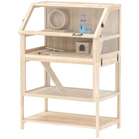 Wooden Hamster Cage with Detachable Lower Floor, Storage Shelf, Hut, Seesaw, Exercise Wheel, Ramps for Dwarf (Option: Natural Wood-1025x555x265 mm)