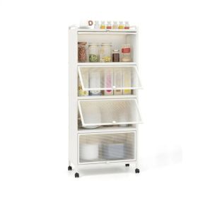 5-Tier Rolling Microwave Stand Flip Dust-Proof Doors 4 Casters with Brakes Kitchen Storage Rack White (Option: Default Title)